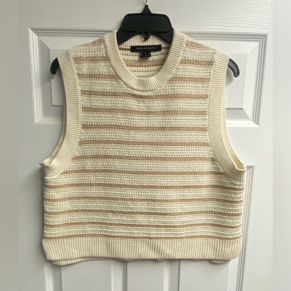 *SOLD* NWOT French Connection Striped Sweater Vest W/ Metallic Shimmer Size L - Picture 1 of 4